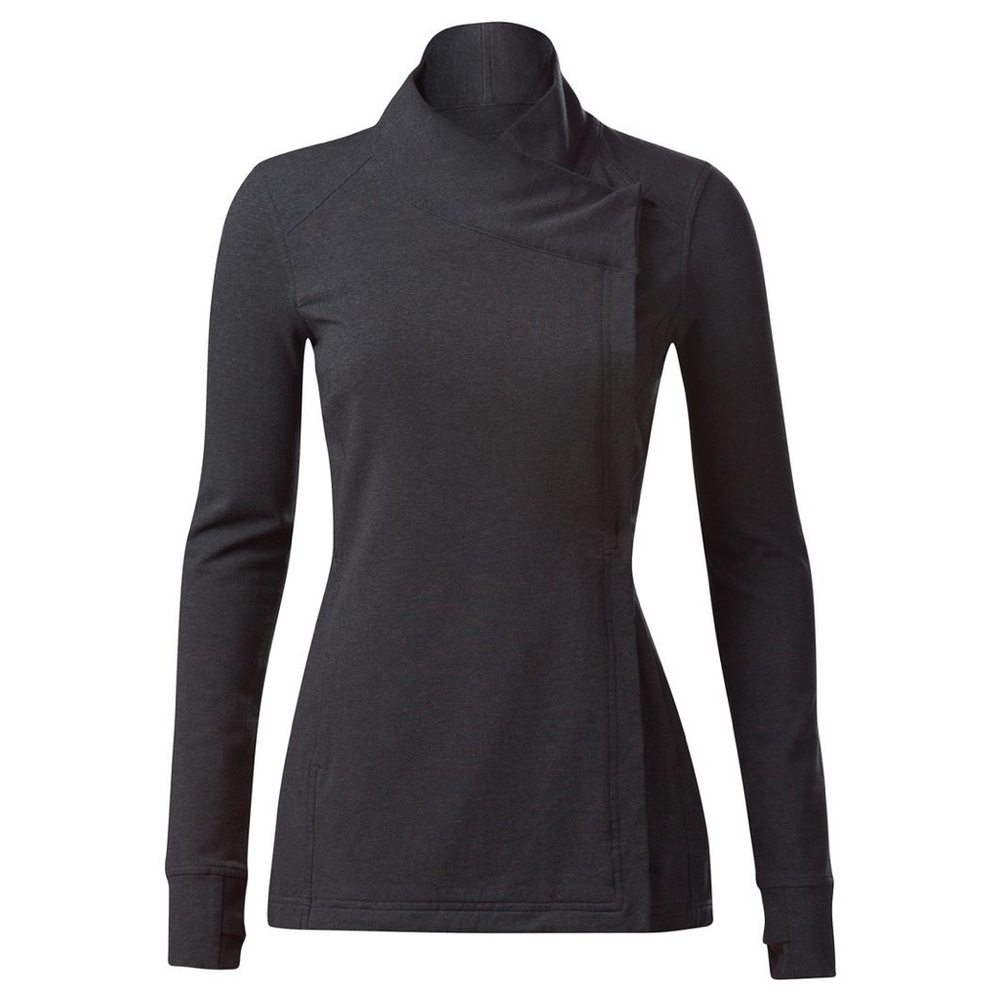 Lululemon Coast Wrap II Jacket Wrap Cardigan Heathered Mod Dark Grey Black Sz 12